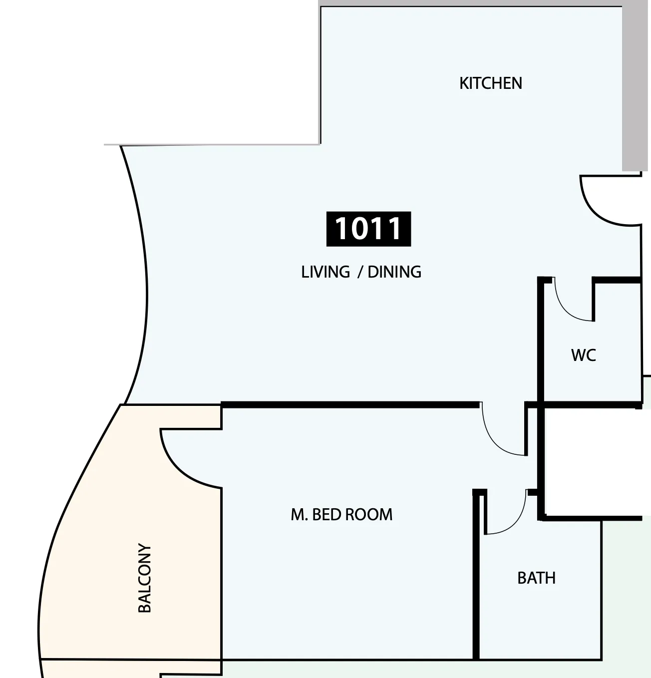 Paradise View 1 1 bed floor plan, 896 sqft