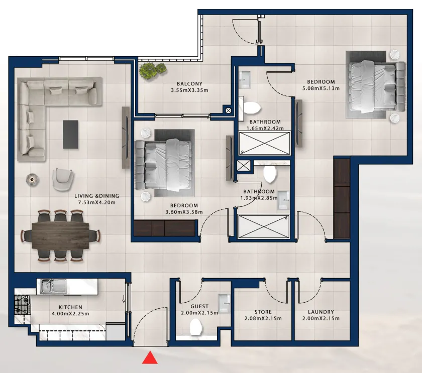 Asayel Avenue 2 bed floor plan, 1,557 sqft