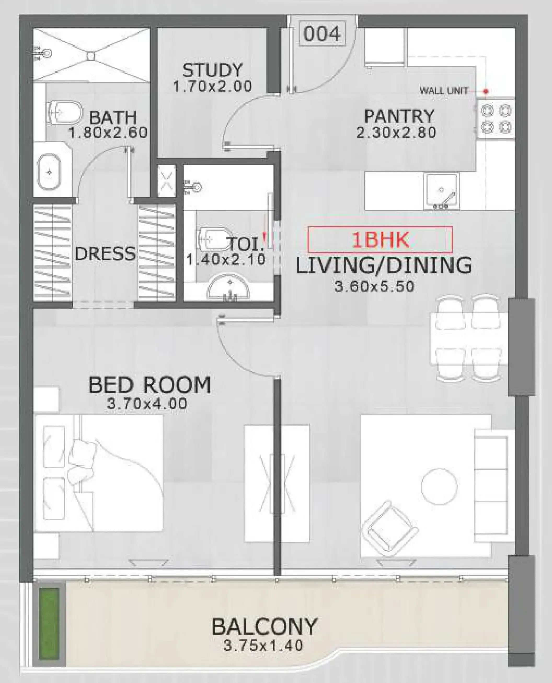 Floarea Skies 1 bed floor plan, 809 sqft