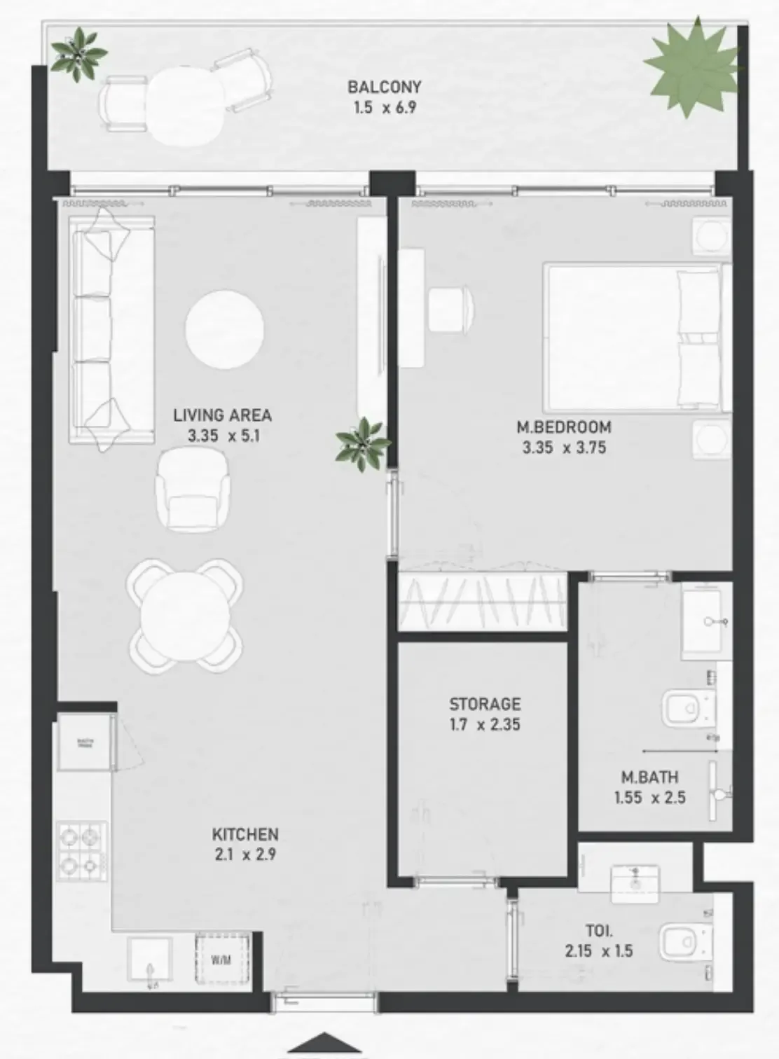 Ayami Residence 1 bed floor plan, 733 – 734 sqft