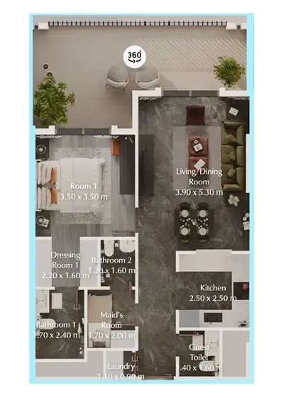 Bab Al Qasr Garden Residences 65 1 bed floor plan, 909 sqft