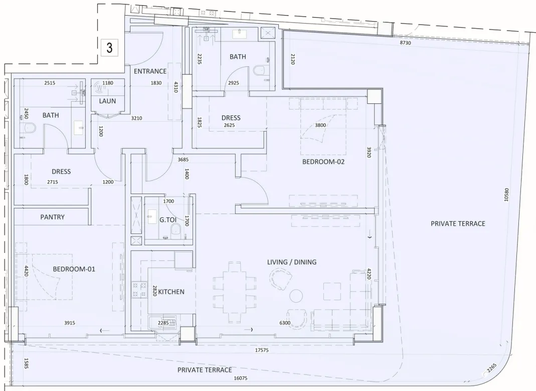 Luzora Residence 2 bed floor plan, 1,440 sqft