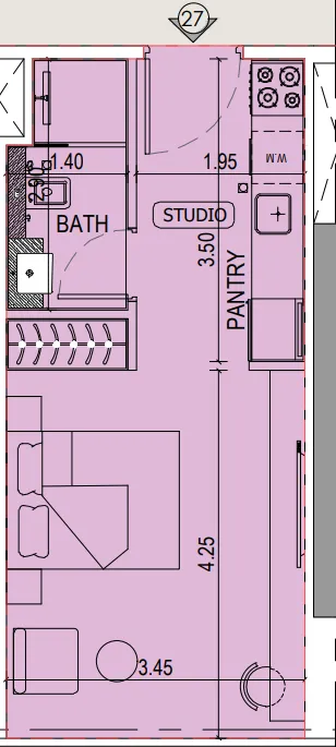 Binghatti Sky Terraces Studio floor plan, 332 sqft