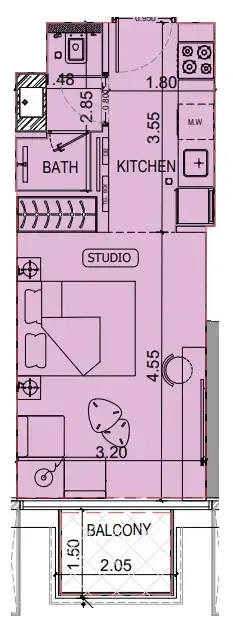 Binghatti Luxuria Studio floor plan, 337 sqft