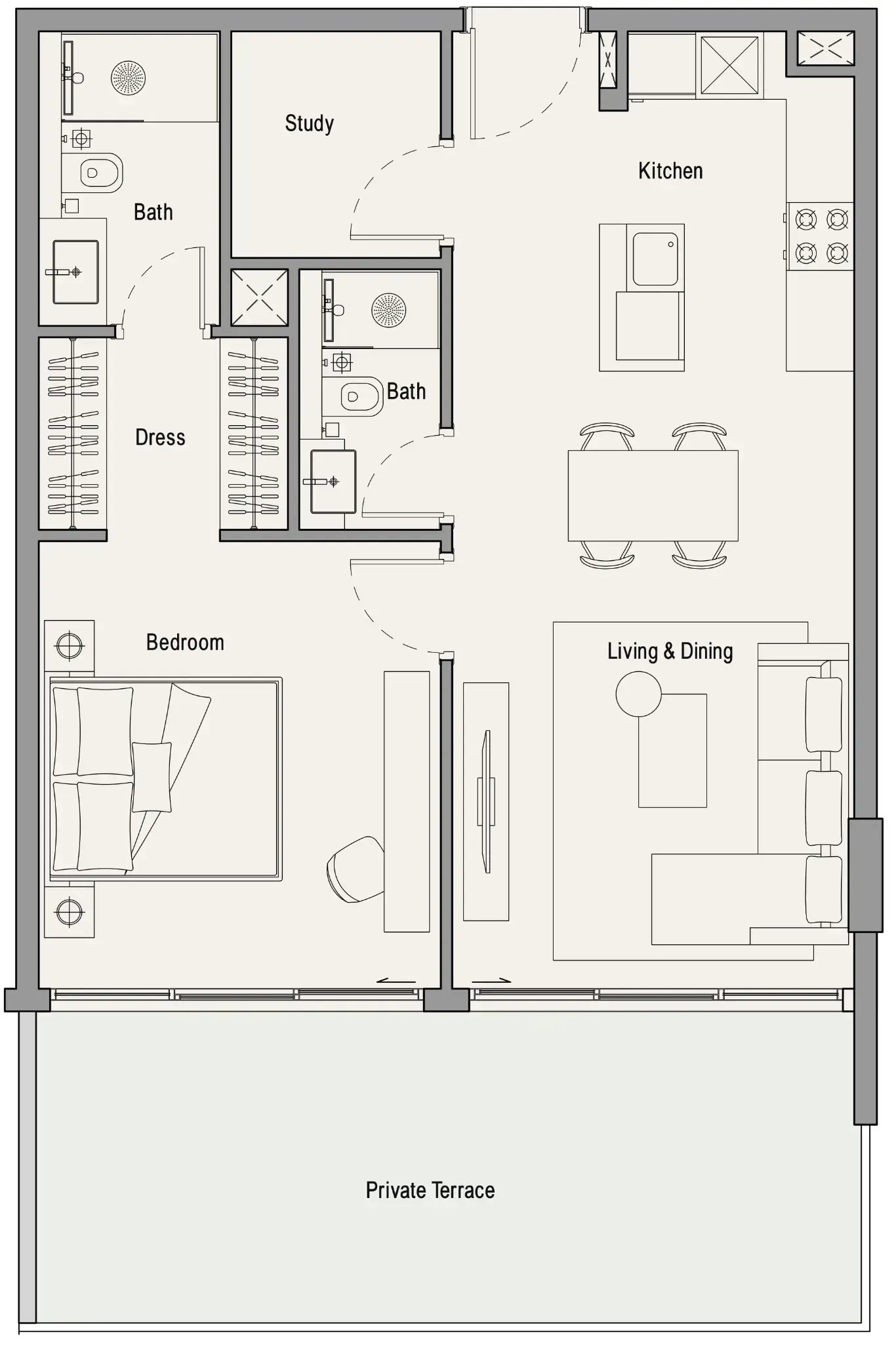 113 Residences by Iman 1 bed floor plan, 913 sqft