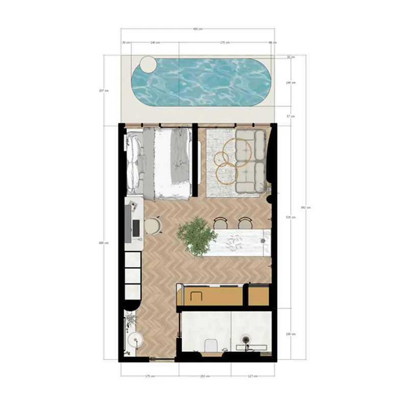 Coco Hills 1 bed floor plan, 430 sqft