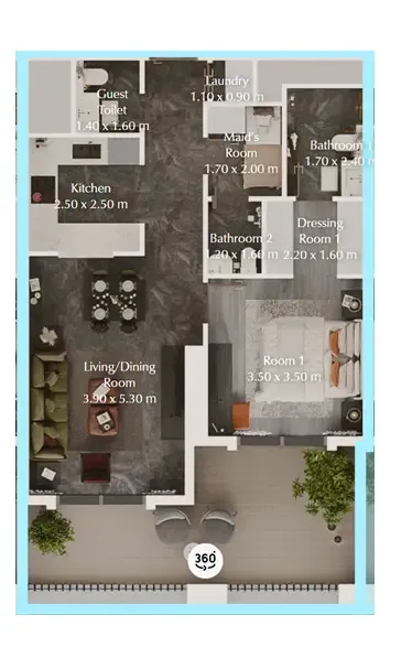 Bab Al Qasr Garden Residences 65 1 bed floor plan, 872 sqft