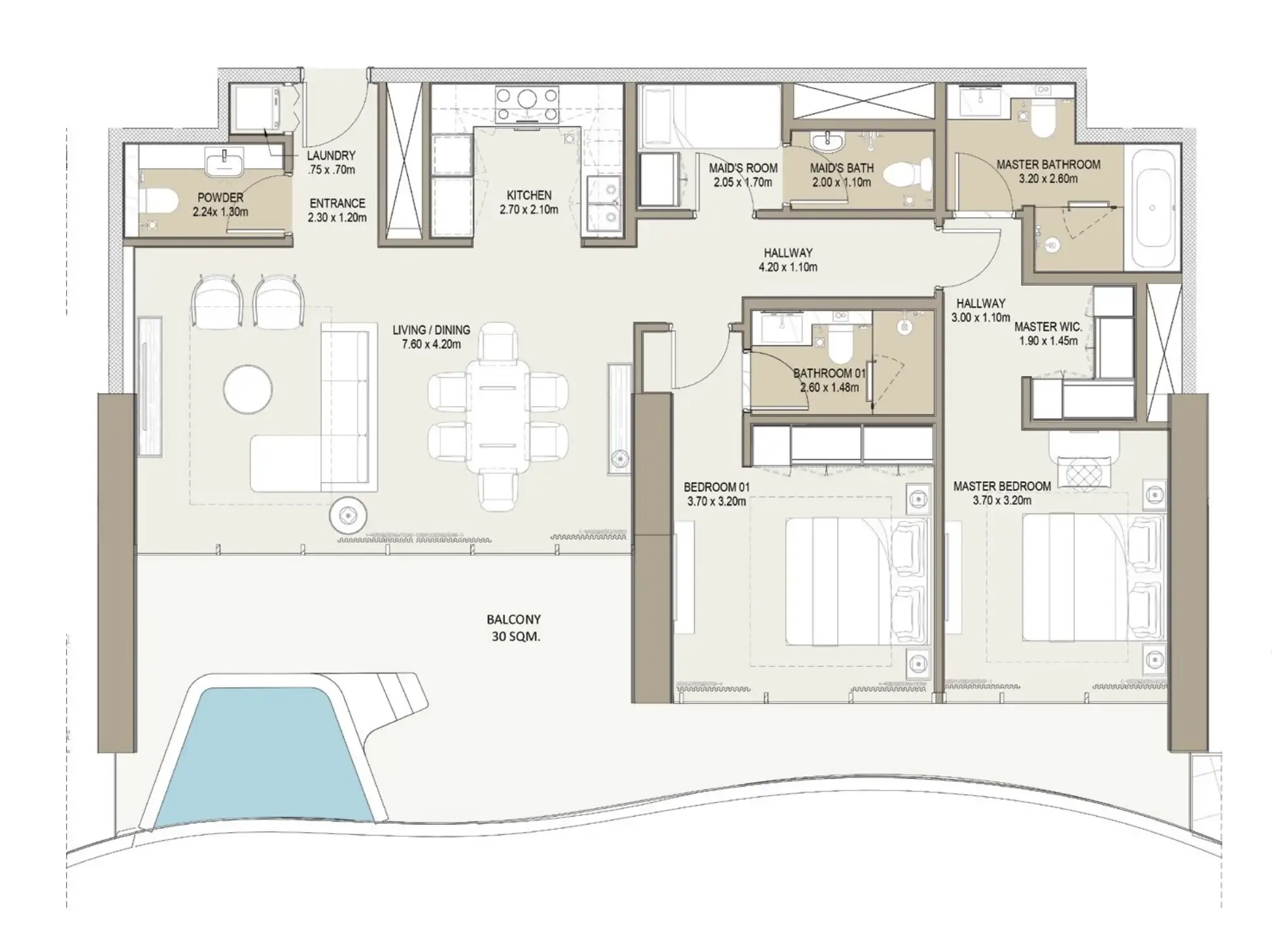 Laguna Residence 2 bed floor plan, 1,074 – 1,172 sqft