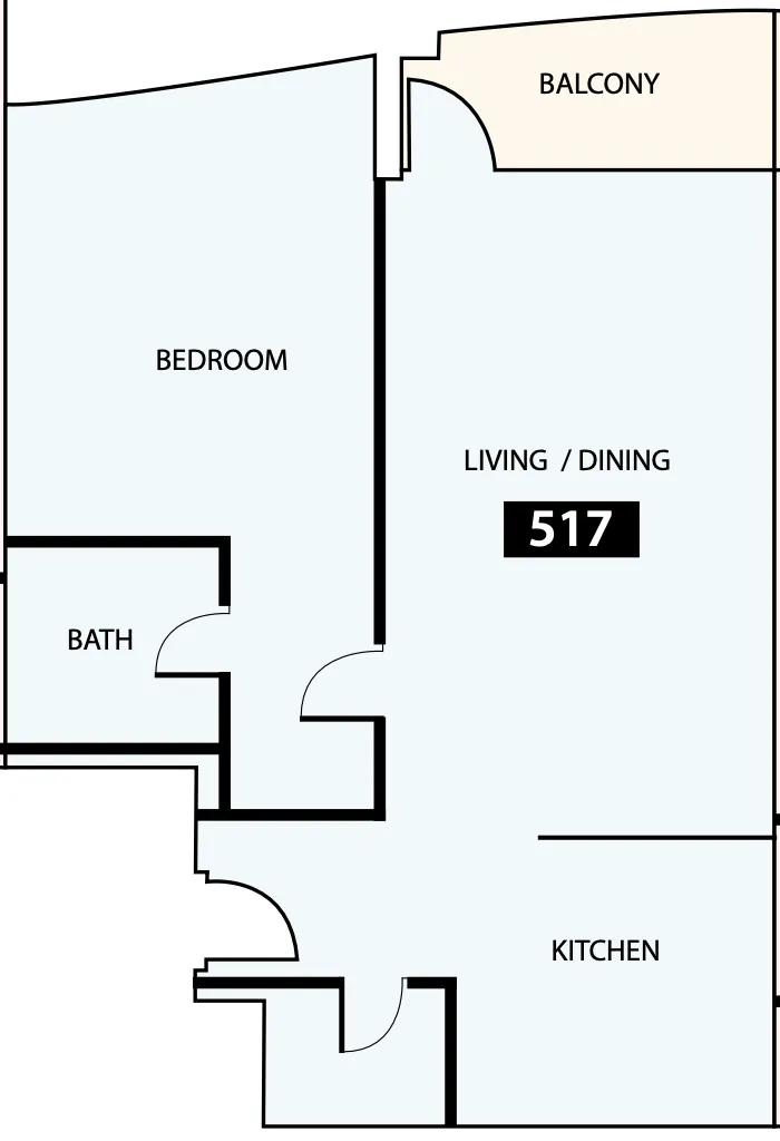 Paradise View 1 1 bed floor plan, 835 sqft