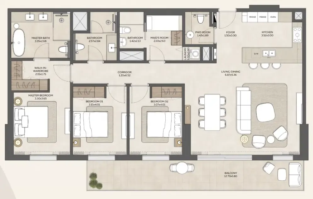 Expo Valley Views 3 bed floor plan, 1,819 sqft