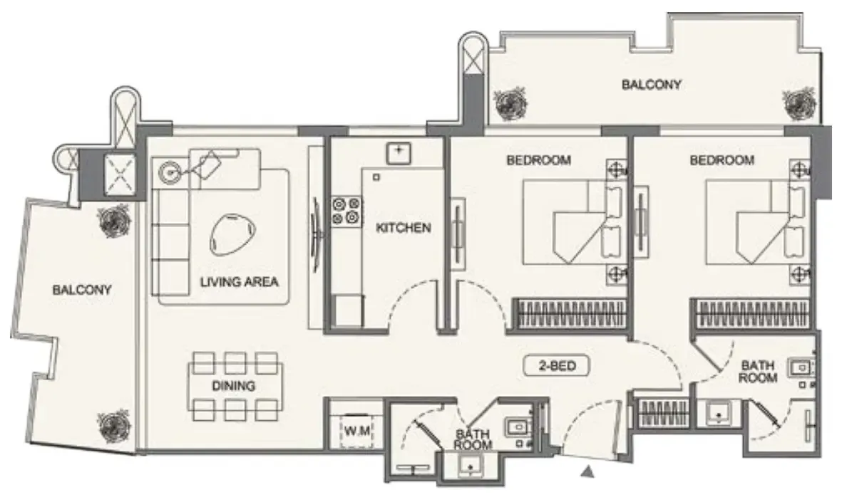 Binghatti Wraith 2 bed floor plan, 1,112 – 1,121 sqft