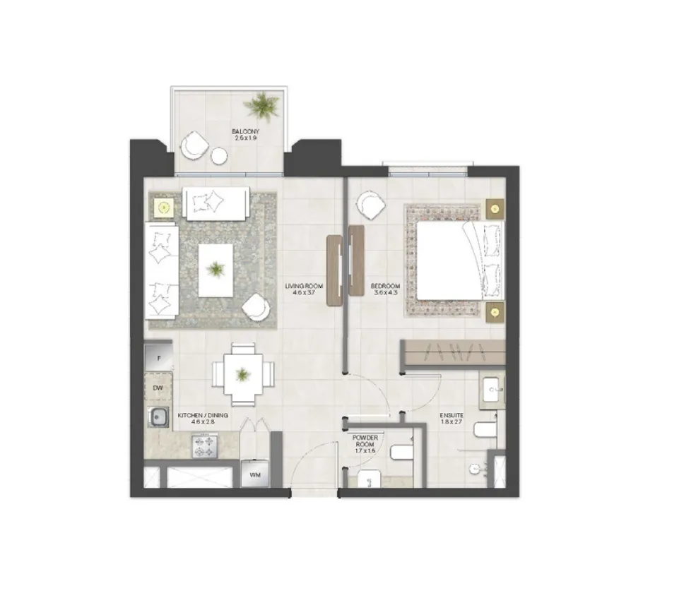 Bloom Living - Alhambra 1 bed floor plan, 682 – 942 sqft