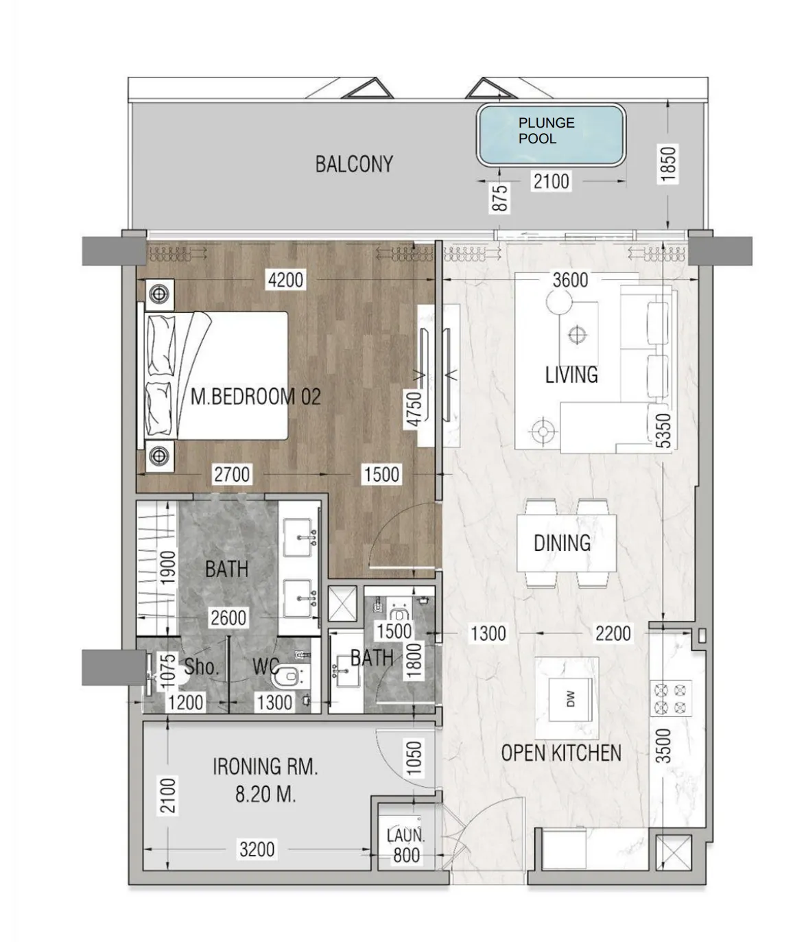 Vue Dorée 1 bed floor plan, 937 sqft