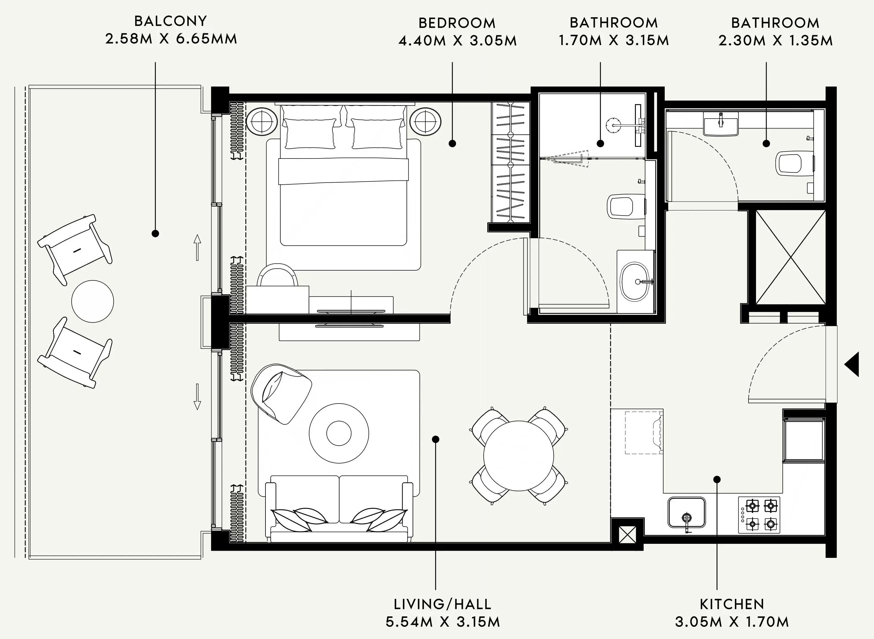 Azizi Venice 1 bed floor plan, 800 sqft