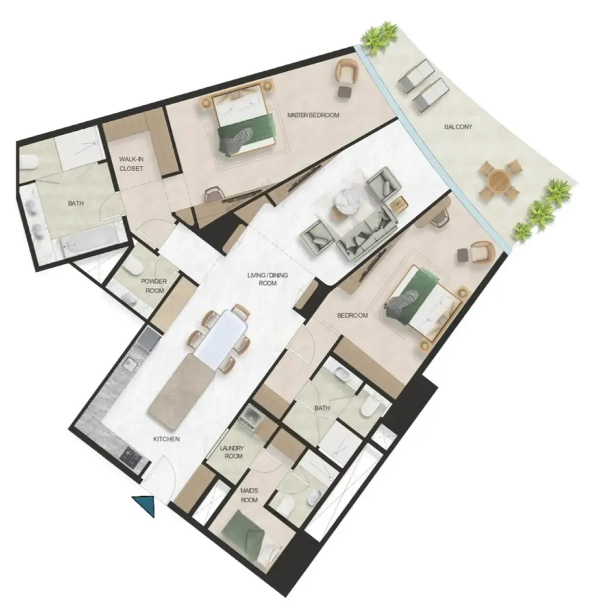 Oystra 2 bed floor plan, 1,849 sqft