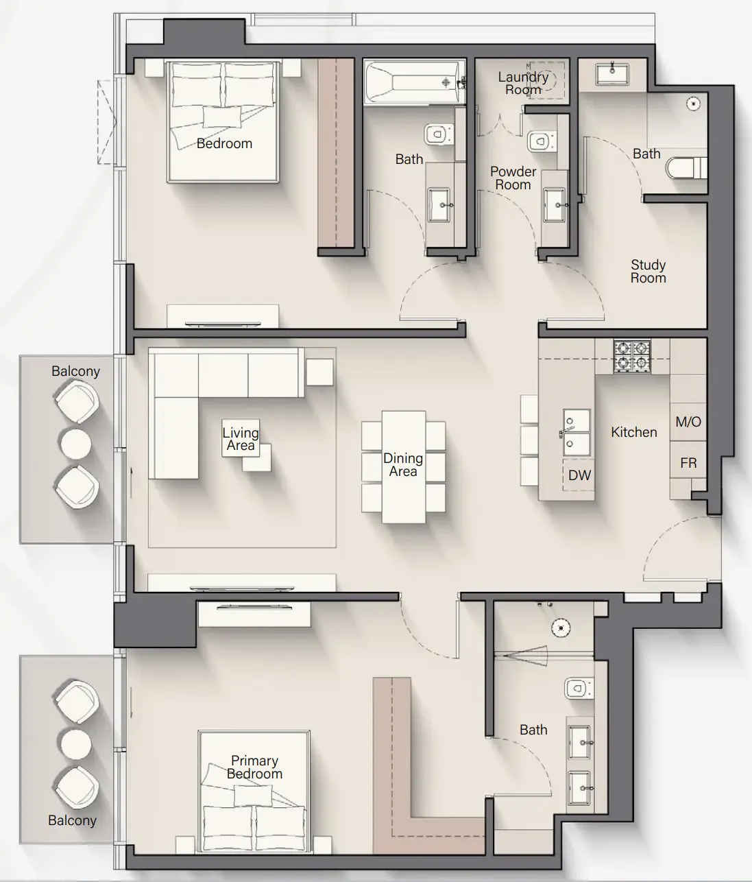 Riverton House 2 bed floor plan, 1,362 sqft