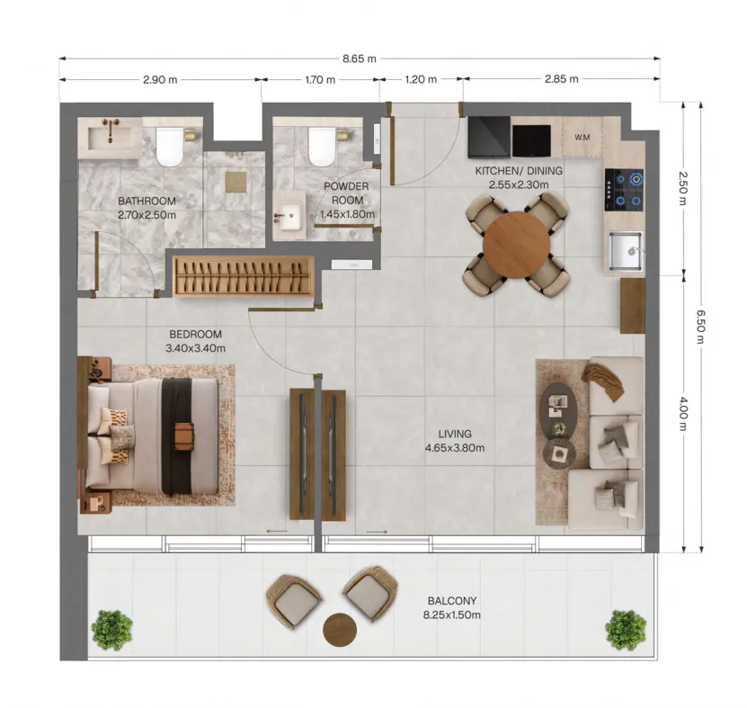 The Archive 1 bed floor plan, 714 sqft