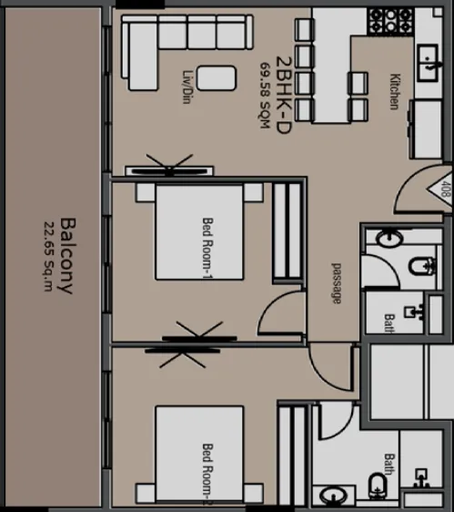 Golden Woods Albab Views 2 bed floor plan, 993 sqft