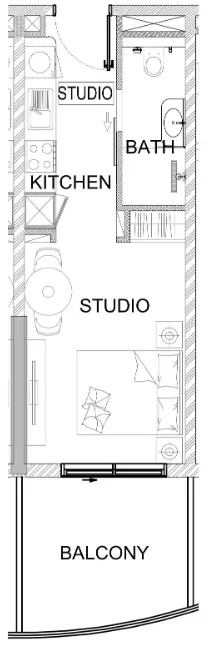 Valencia Studio floor plan, 400 – 412 sqft