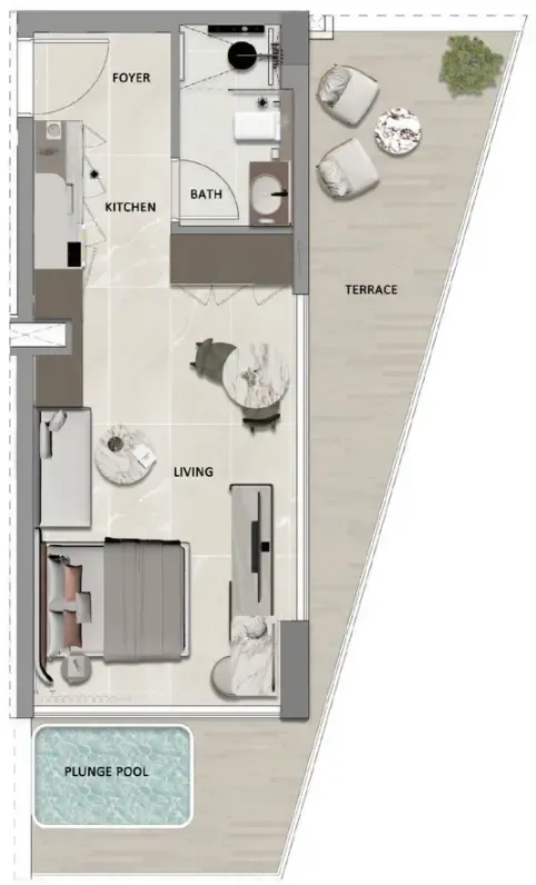South Lofts 1 bed floor plan, 632 sqft