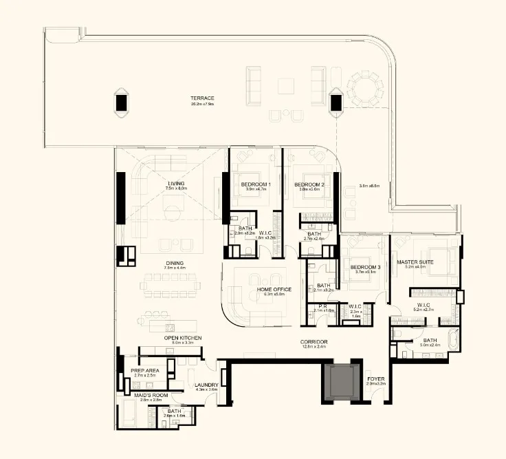 Orla Infinity Dorchester Collection 4 bed floor plan, 7,352 sqft