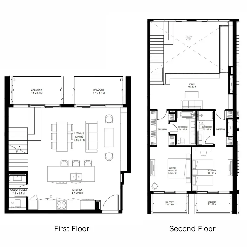 il teatro Residences 1 and 2 2 bed floor plan, 2,178 – 2,183 sqft