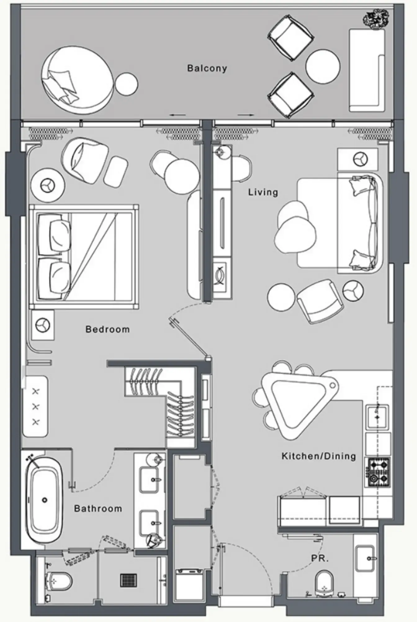 JW Marriott Residences and Resort 1 bed floor plan, 956 sqft