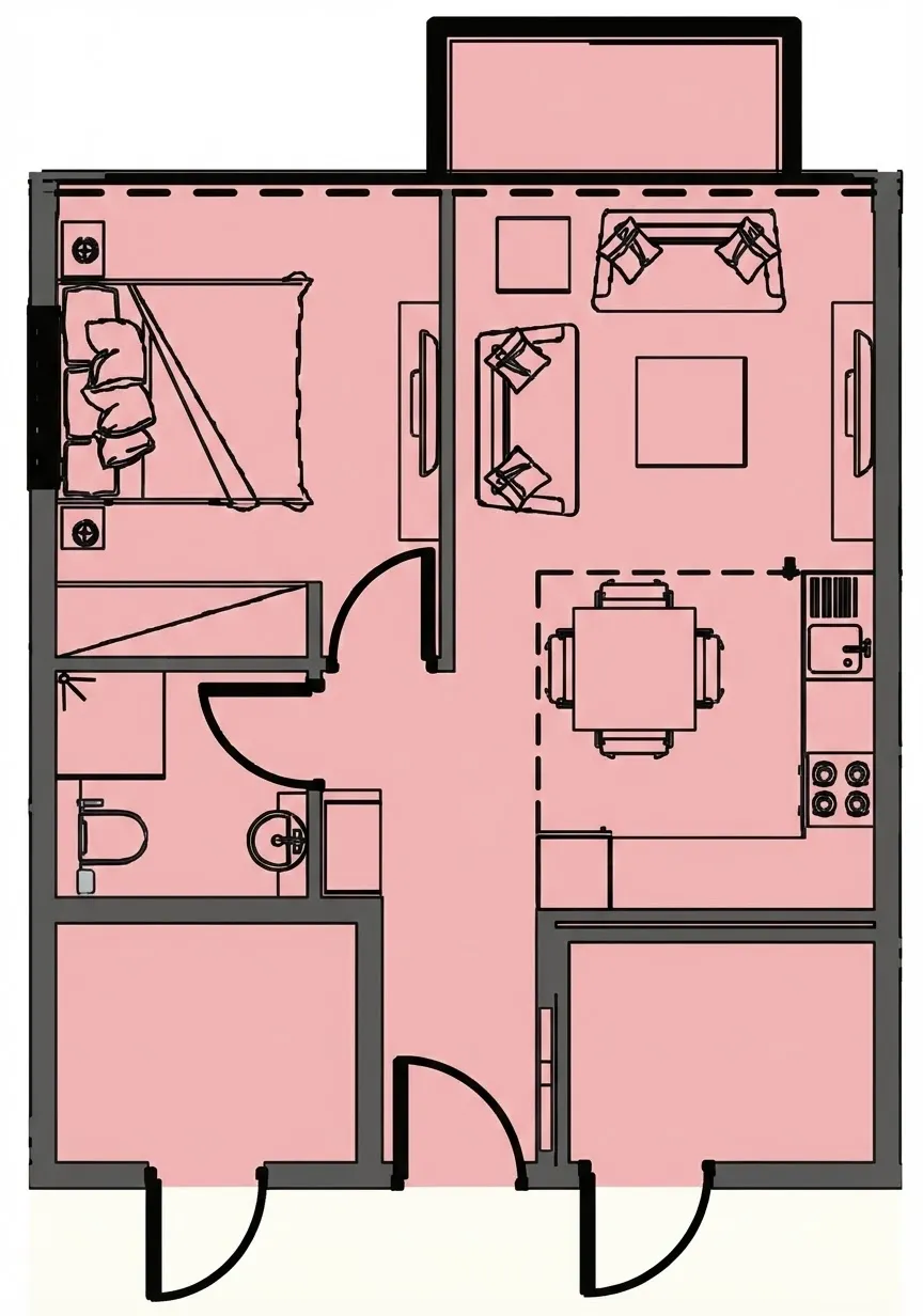 Riviera 13 1 bed floor plan, 533 sqft