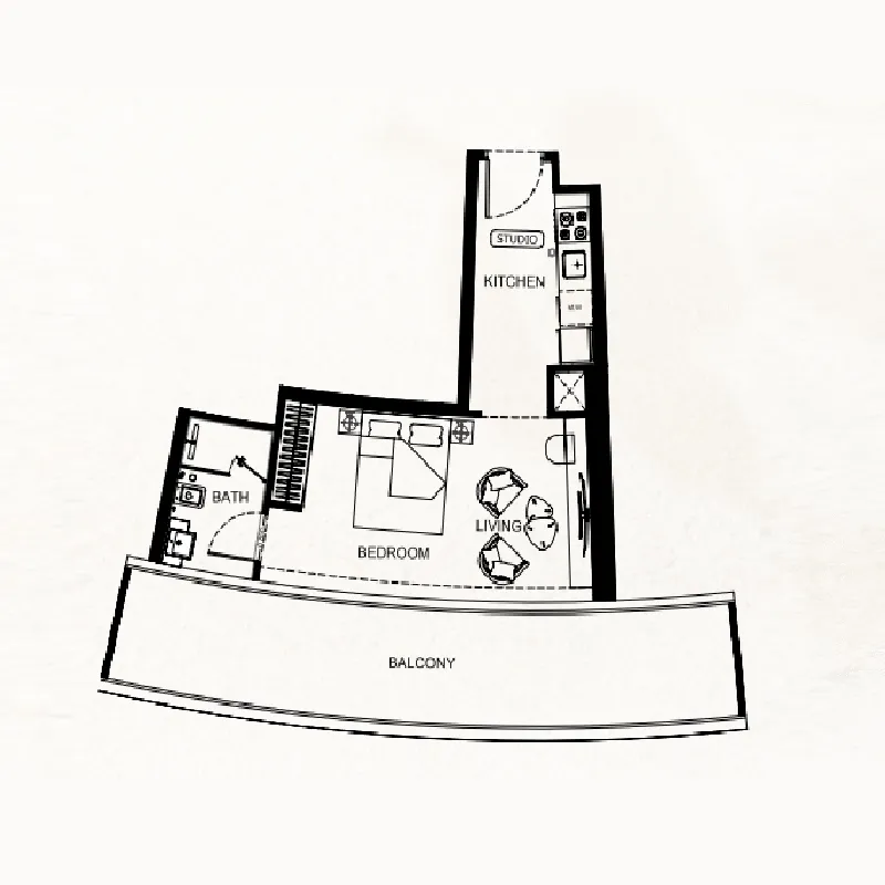 Binghatti Flare Studio floor plan, 414 – 573 sqft