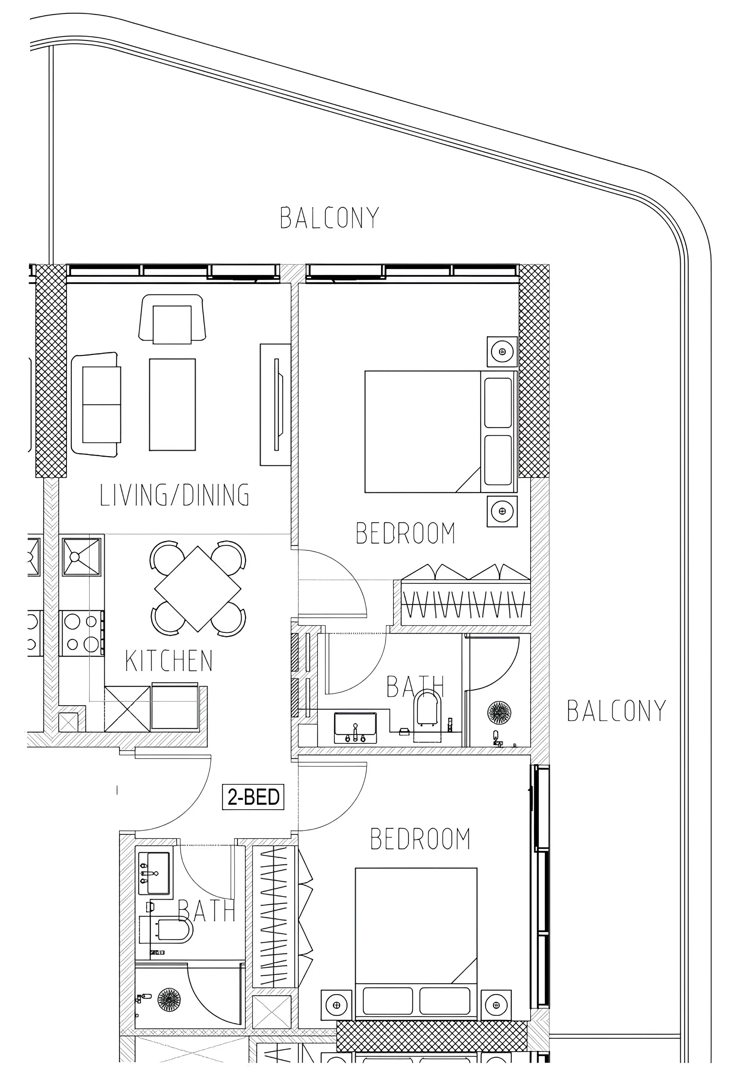 Elo 2 and 3 Damac 2 bed floor plan, 1,026 sqft