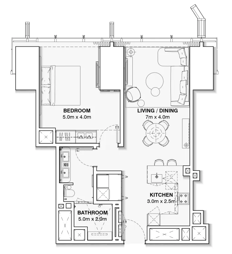 Burj Azizi 1 bed floor plan, 789 – 813 sqft