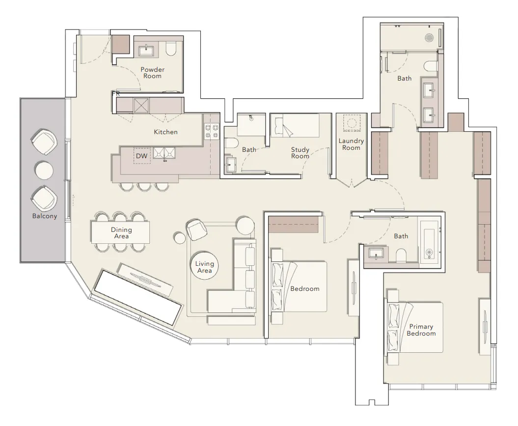 One River Point 2 bed floor plan, 1,785 sqft
