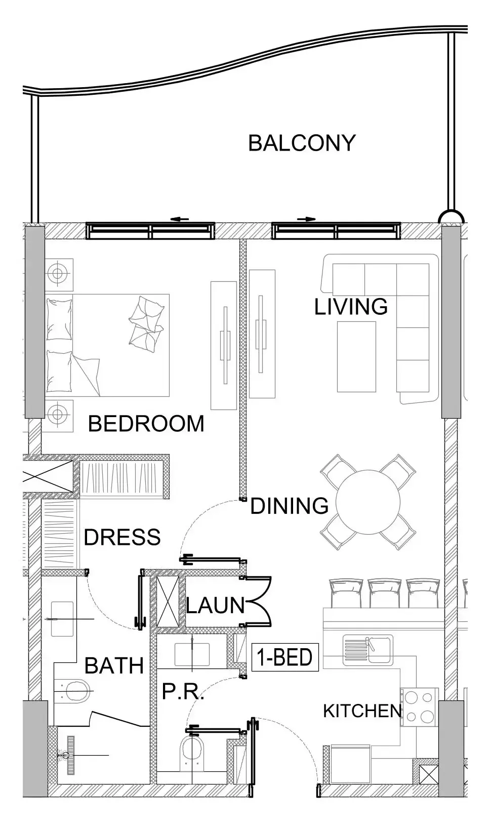 Valencia 1 bed floor plan, 784 – 785 sqft