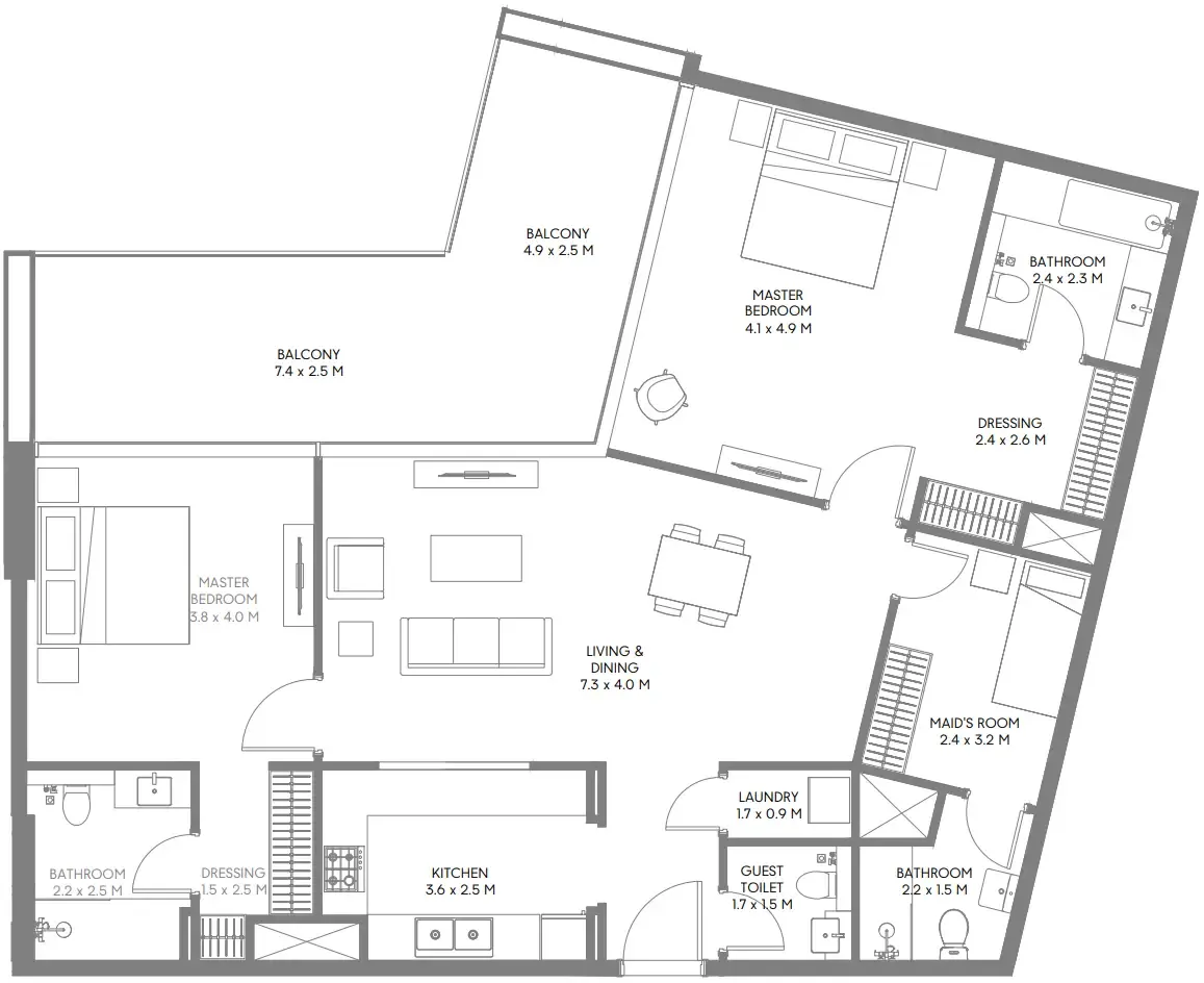 Safa Parkview 2 bed floor plan, 1,500 sqft