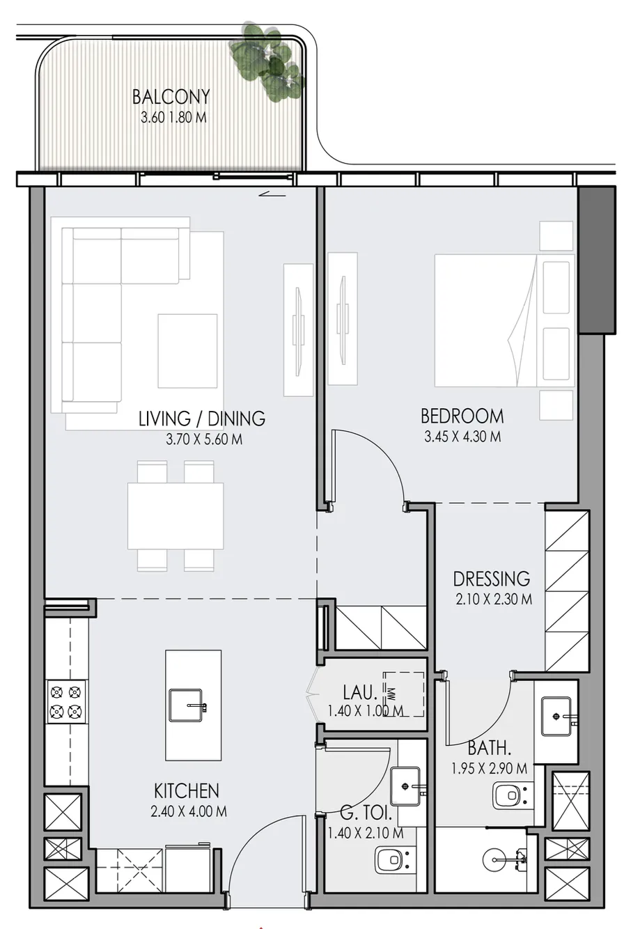 Do Hotels and Residences 1 bed floor plan, 855 sqft