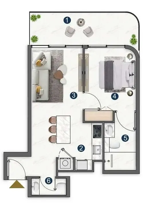 Voxa Pantheon 1 bed floor plan, 672 sqft