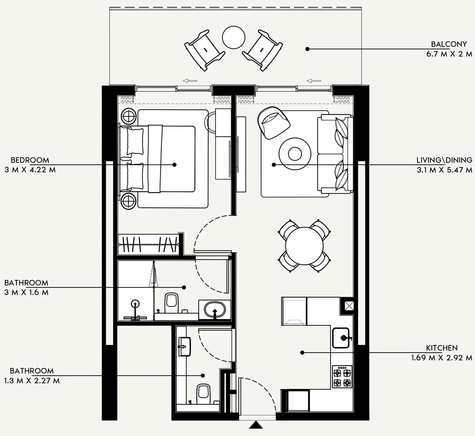 Azizi Venice 1 bed floor plan, 739 sqft