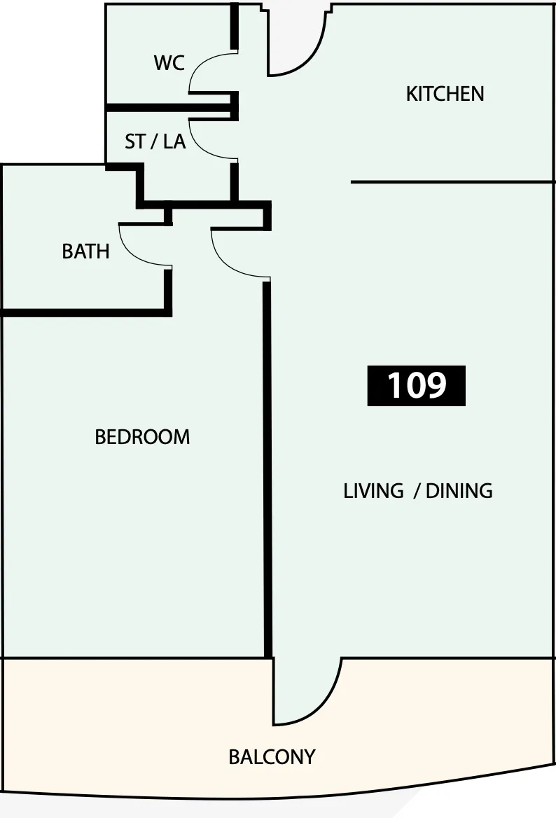 Paradise View 1 1 bed floor plan, 895 sqft