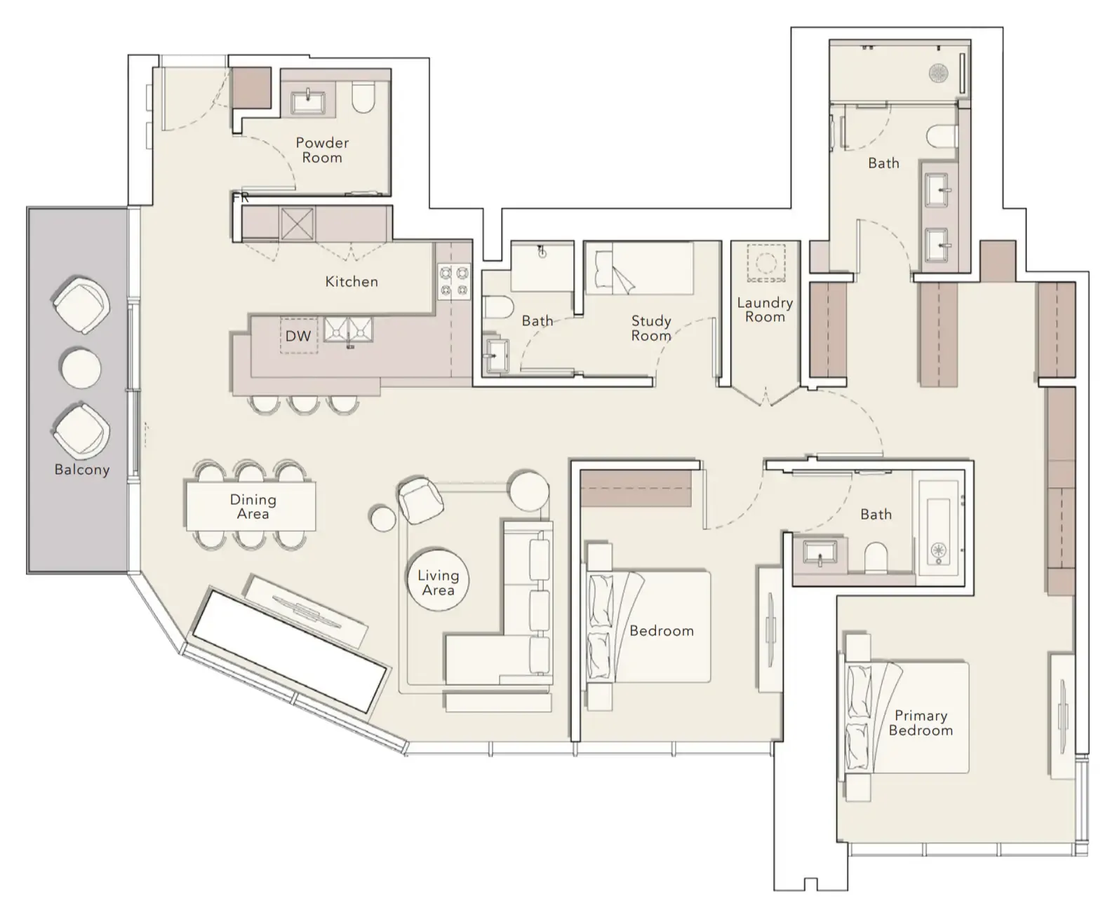 One River Point 2 bed floor plan, 1,785 sqft