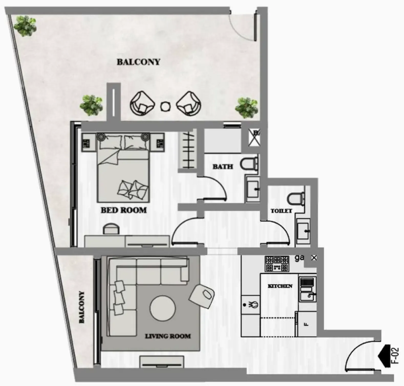Greygate Residences by ADE 1 bed floor plan, 998 sqft