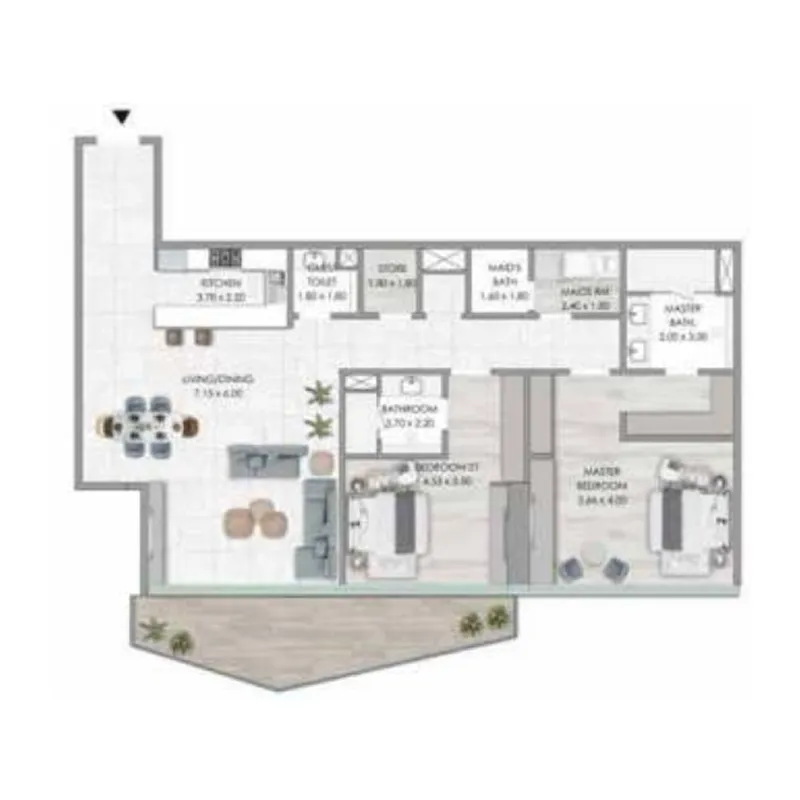 Habtoor Grand Residences 2 bed floor plan, 2,172 sqft