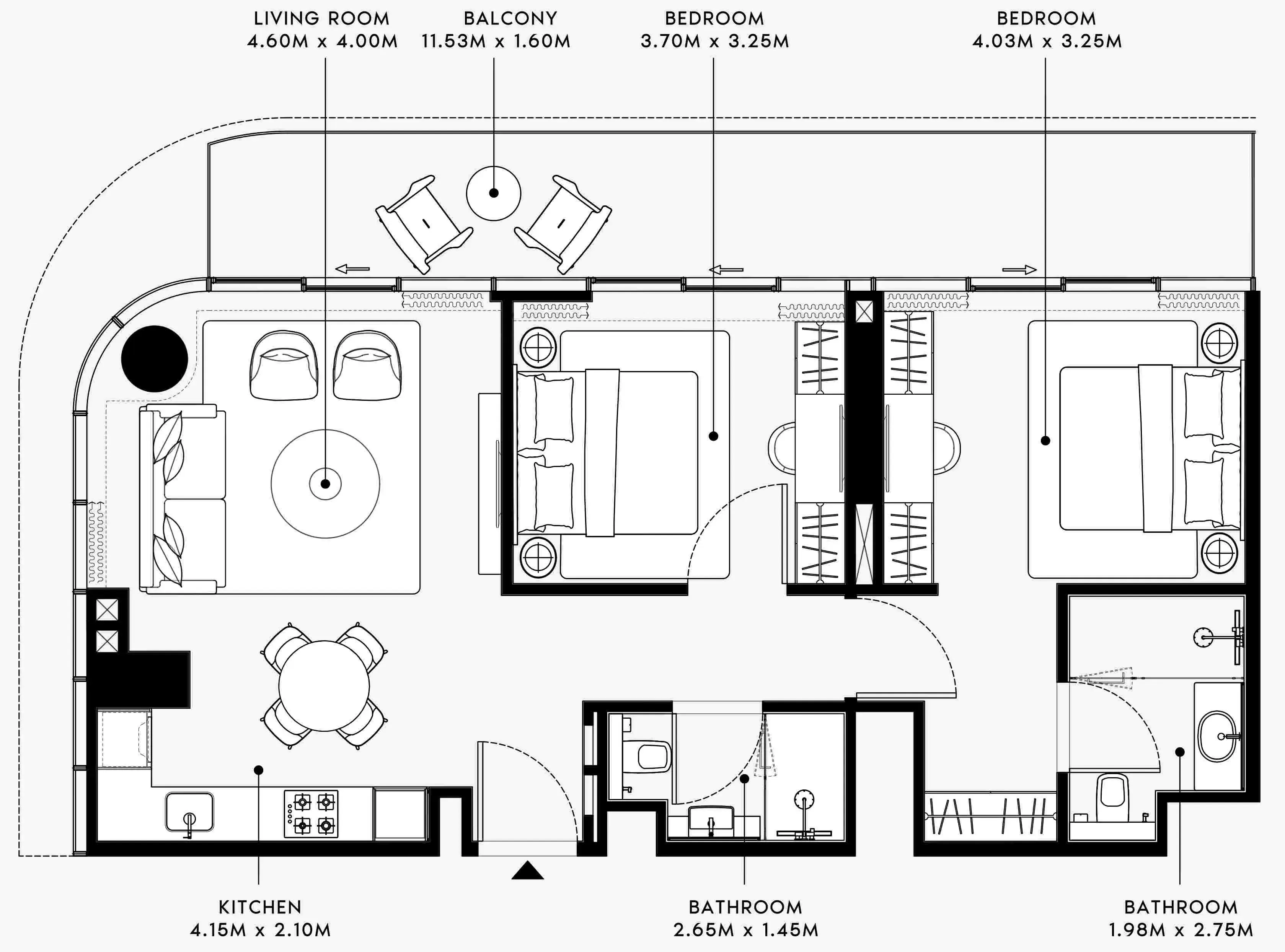 Azizi Venice 2 bed floor plan, 1,053 sqft
