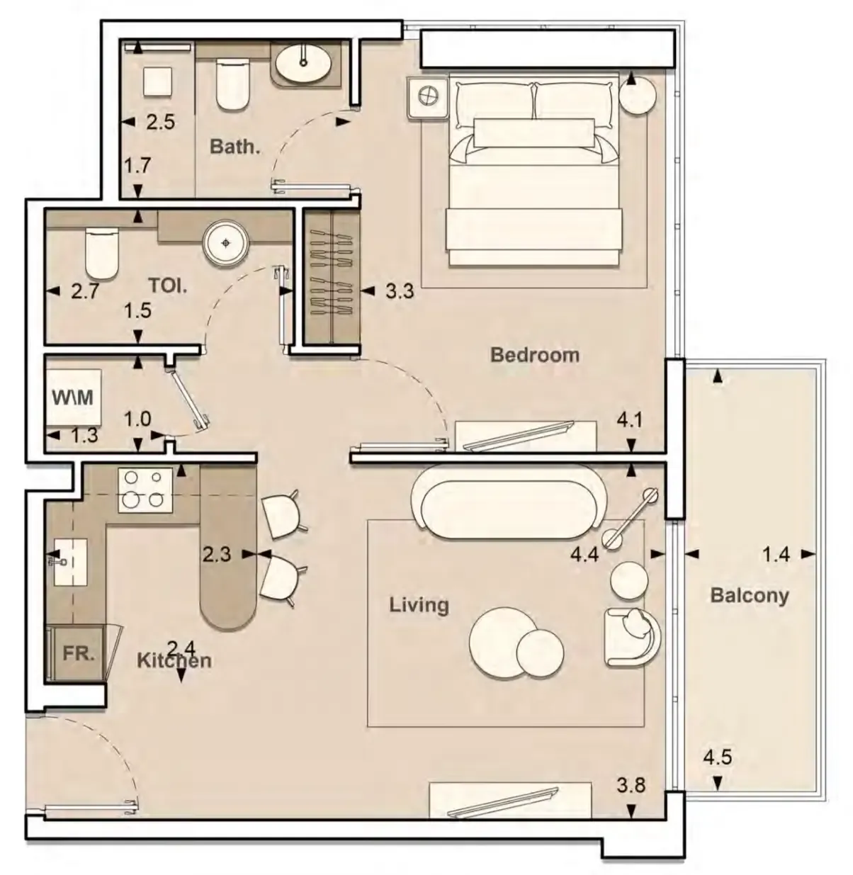 Lume Residences 1 bed floor plan, 676 sqft