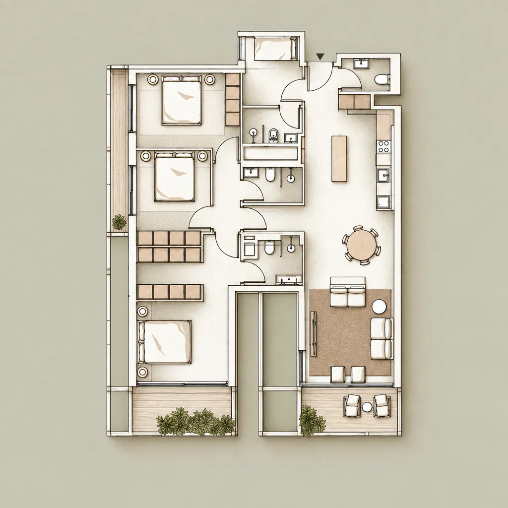 Tessera – Al Ghurair 3 bed floor plan, 1,530 – 1,577 sqft