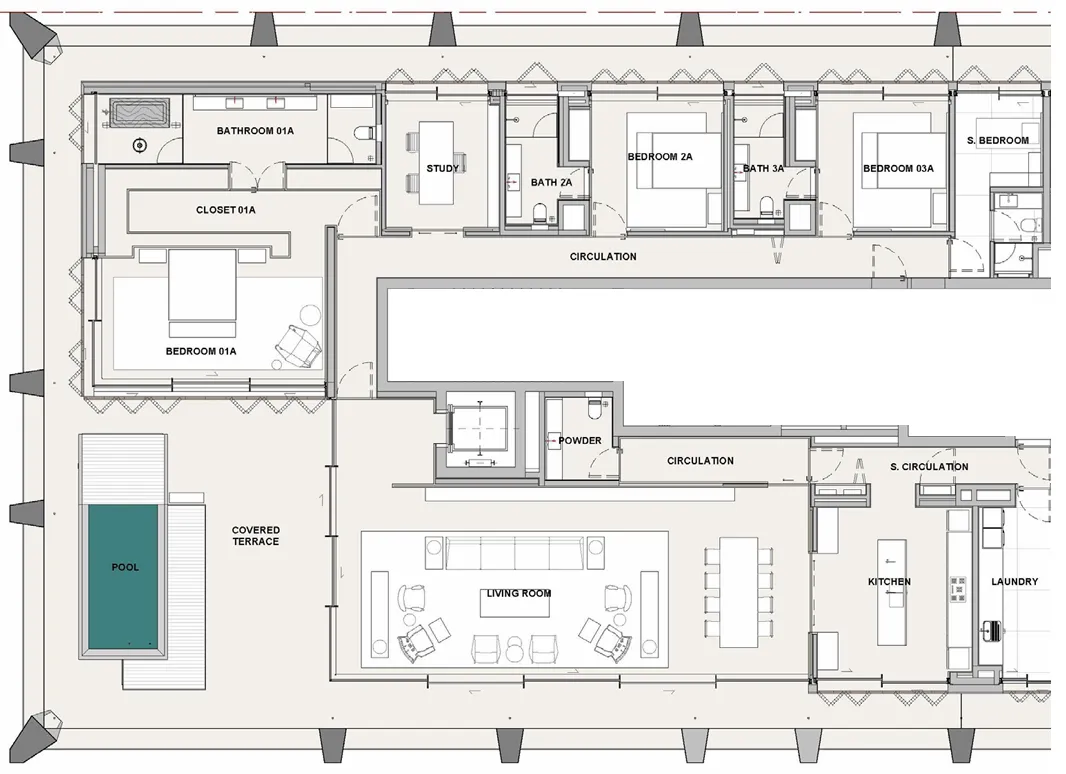 Sea Mirror Residences 3 bed floor plan, 5,638 sqft