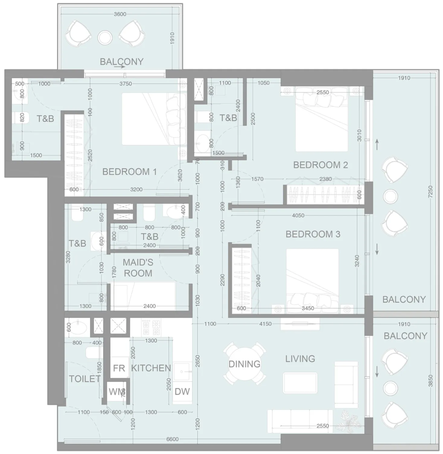 LUM1NAR 3 bed floor plan, 1,843 sqft