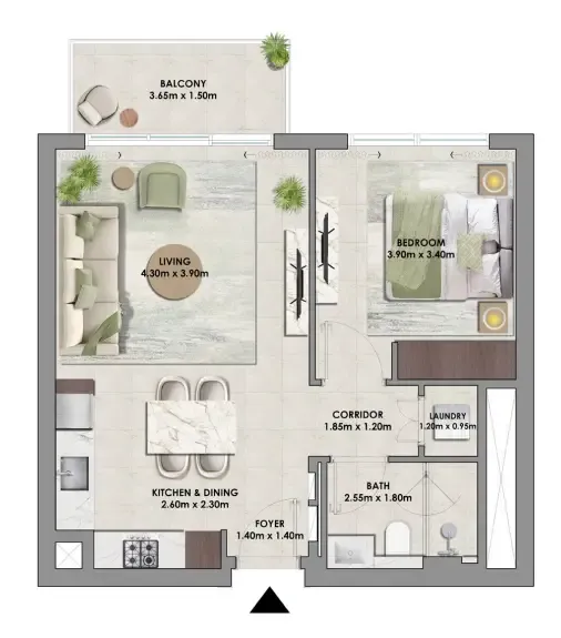Palace Residences Hillside Towers A & B 1 bed floor plan, 681 sqft