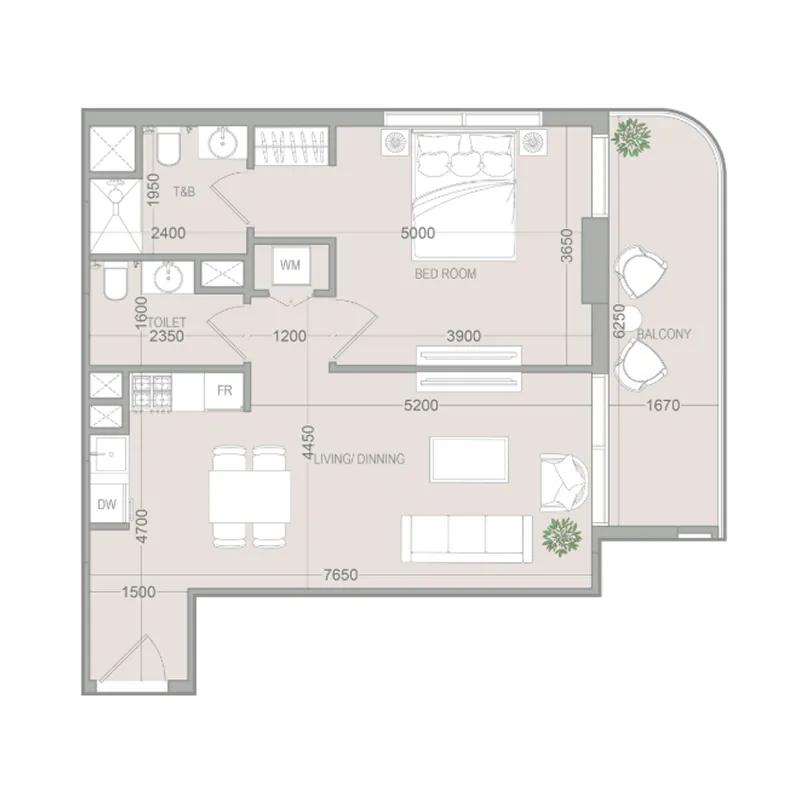 VERDAN1A 5 1 bed floor plan, 749 sqft