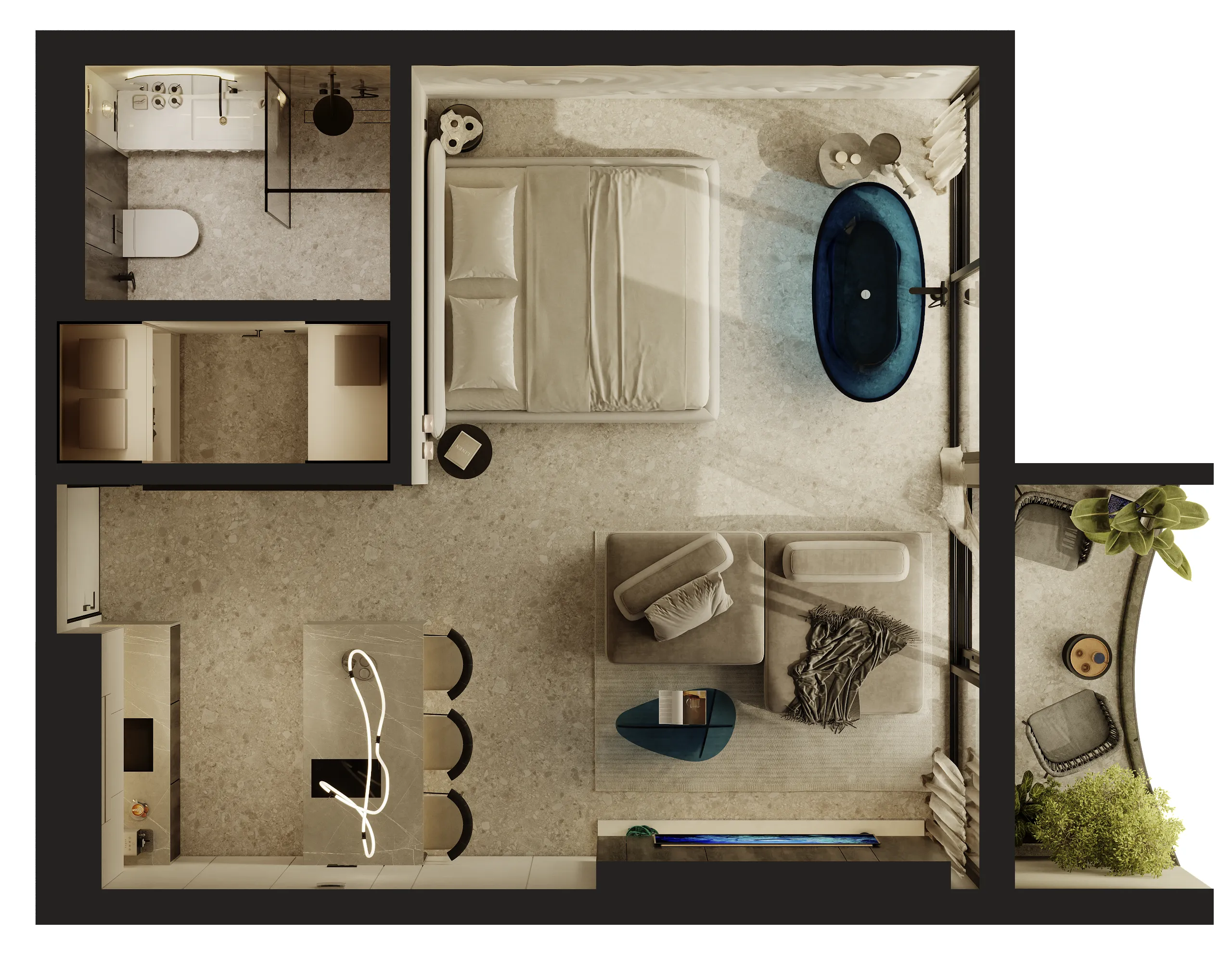 Manta Livin 1 bed floor plan, 420 sqft
