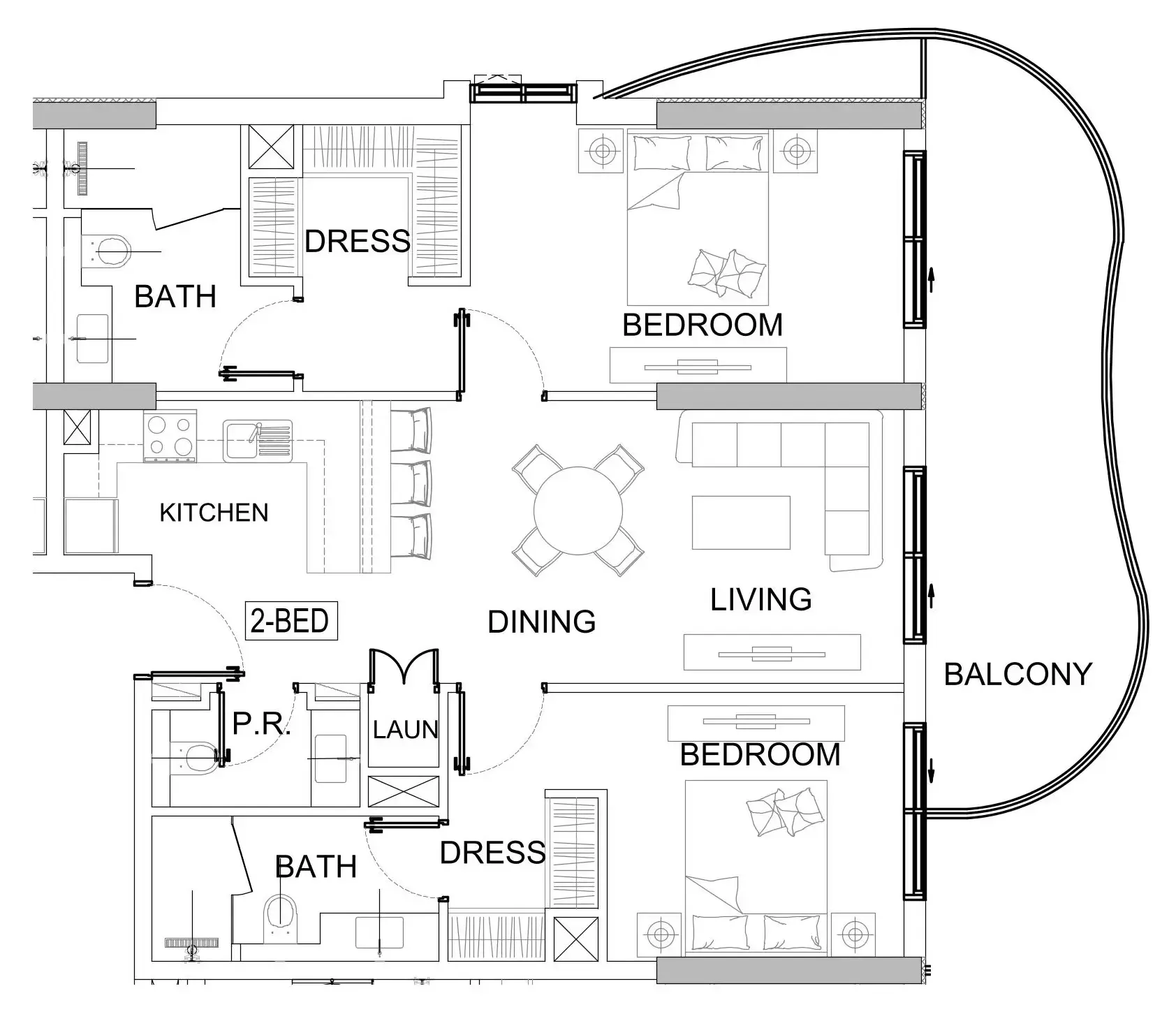 Valencia 2 bed floor plan, 1,156 – 1,302 sqft